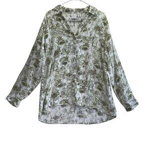 Rachel Linen Green Palm Print Women's Top. Size XL